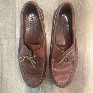 Vintage Men's Brown Leather Deck Mocs Boat Shoes Casual Slip On Loafers Size 12